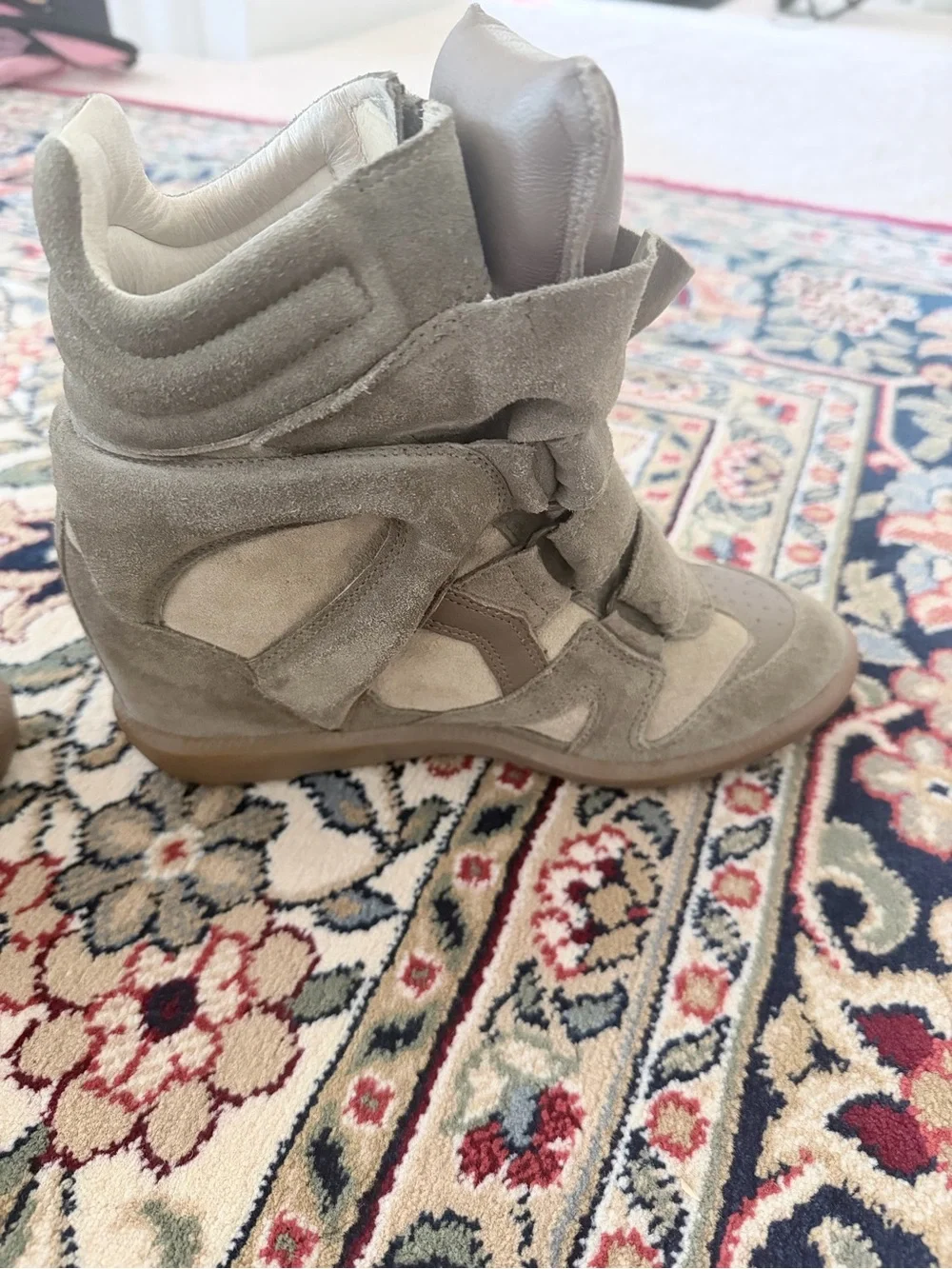Isabel Marant Taupe High-Top Suede Wedge Sneakers